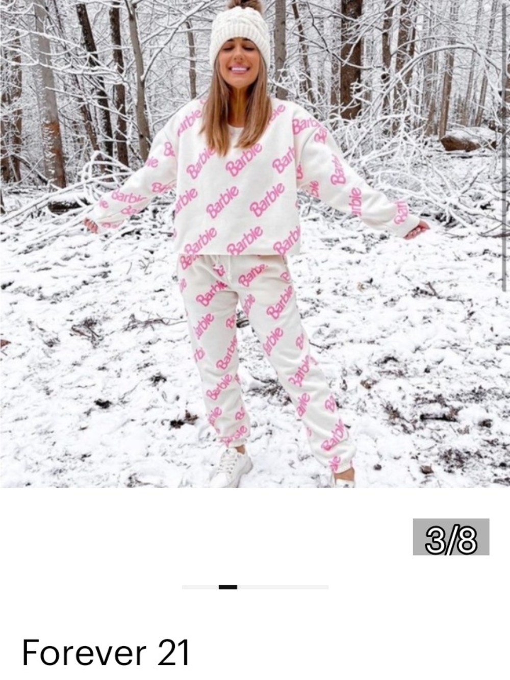 Forever 21  White & Pink Barbie Logo Cropped Top Sweatsuit